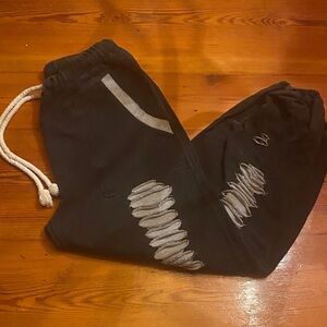 POL Black Distressed Joggers with Rope Drawstring